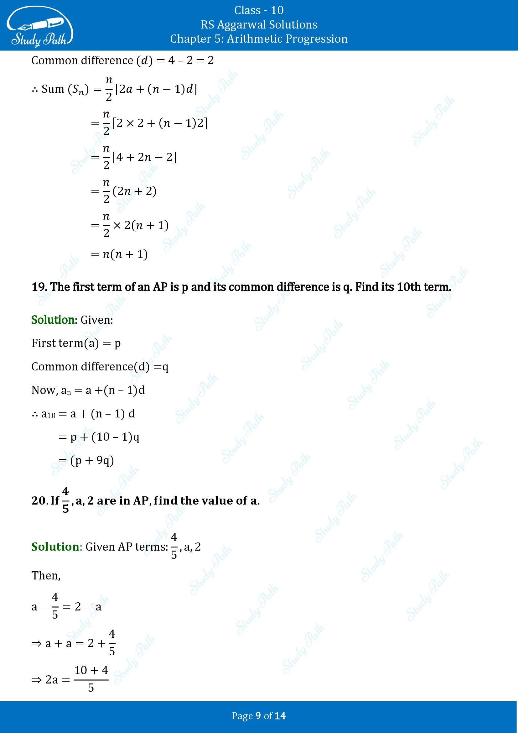 RS Aggarwal Solutions for Class 10 Chapter 5 Arithmetic Progression Exercise 5D 00009