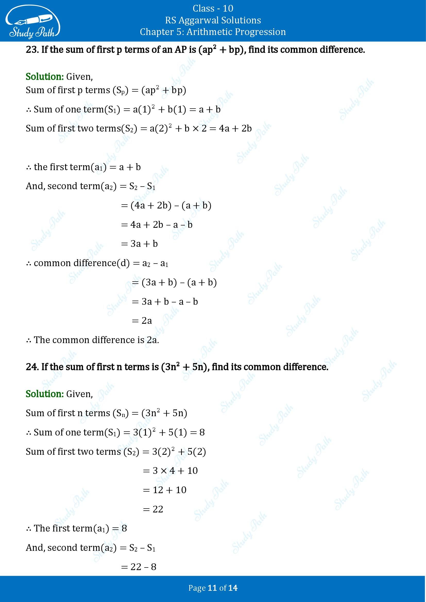 RS Aggarwal Solutions for Class 10 Chapter 5 Arithmetic Progression Exercise 5D 00011