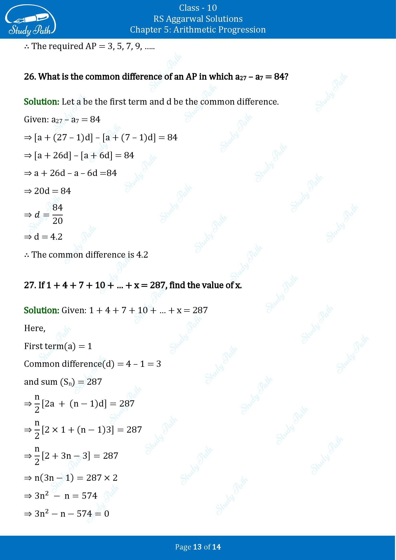 RS Aggarwal Solutions for Class 10 Chapter 5 Arithmetic Progression Exercise 5D 00013