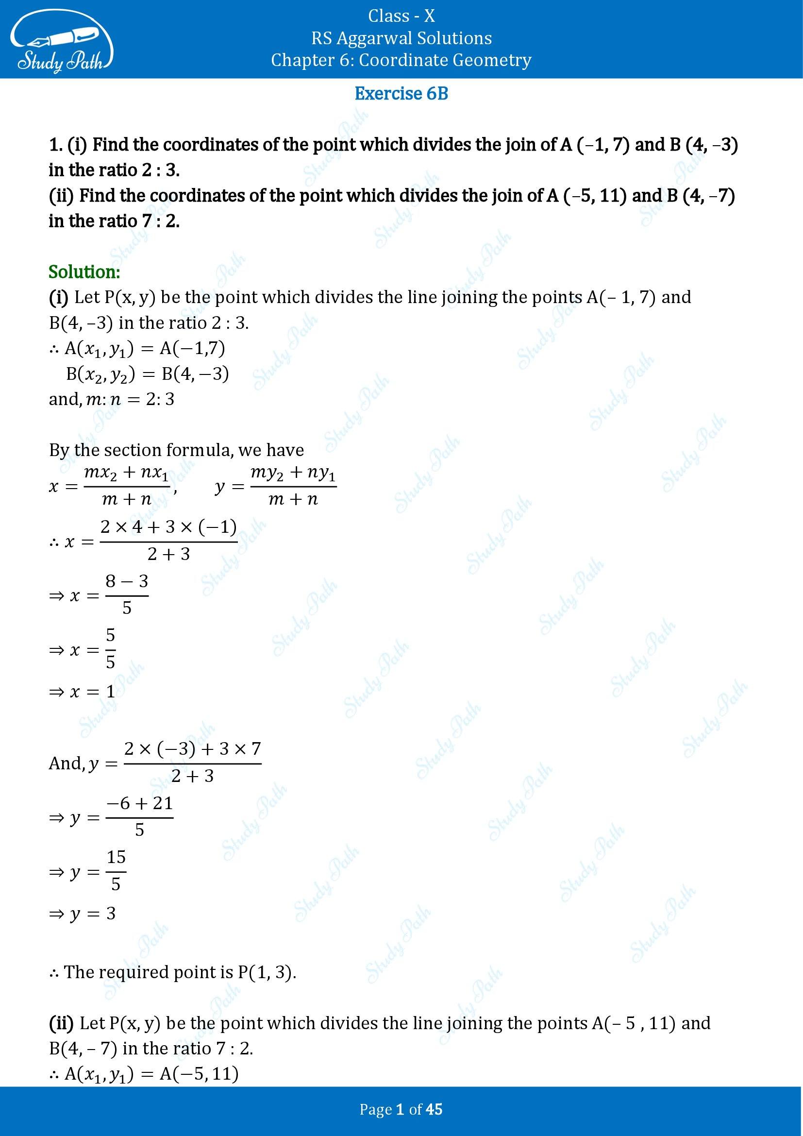 RS Aggarwal Solutions for Class 10 Chapter 6 Coordinate Geometry Exercise 6B 00001