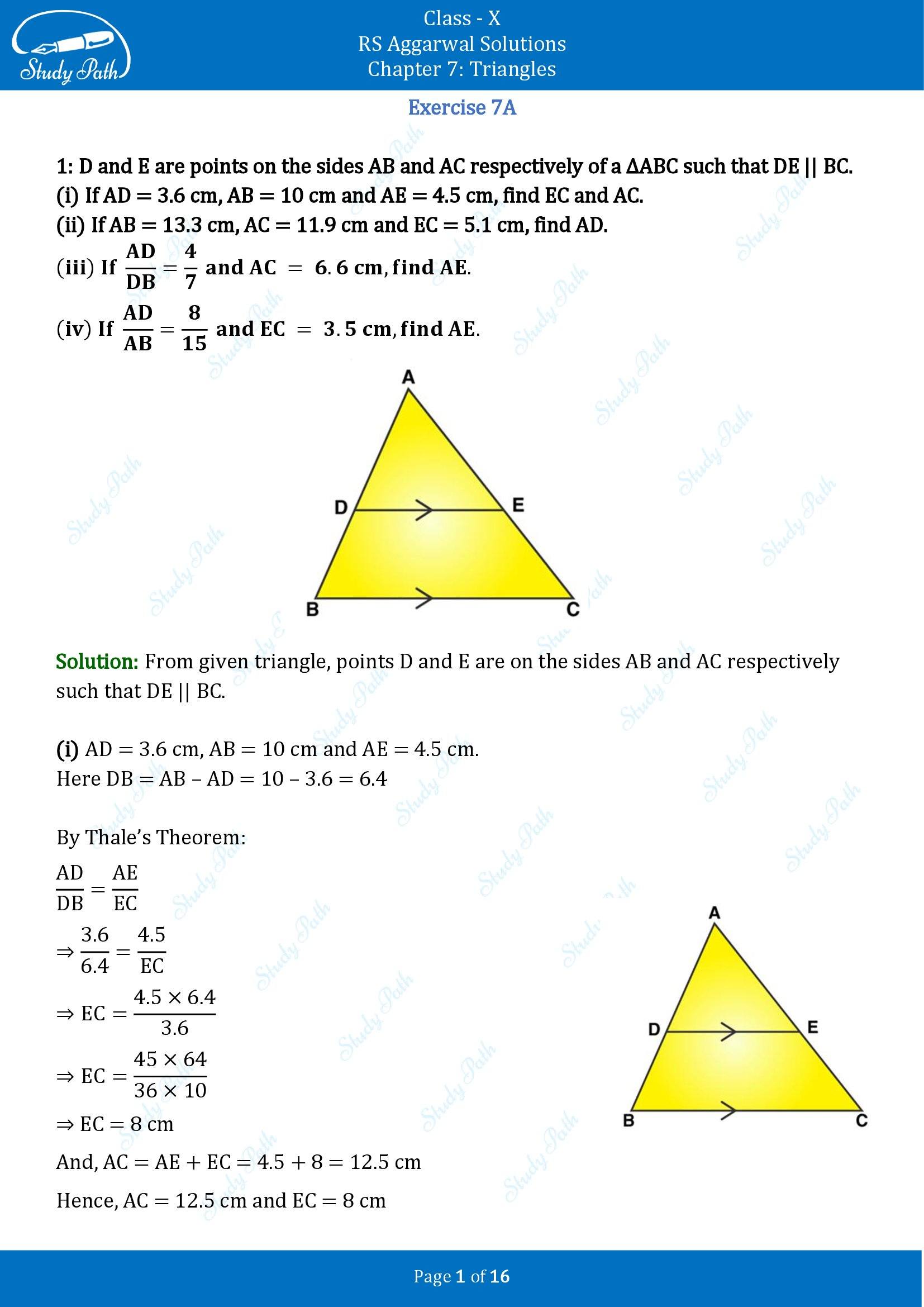 RS Aggarwal Solutions for Class 10 Chapter 7 Triangles Exercise 7A 00001