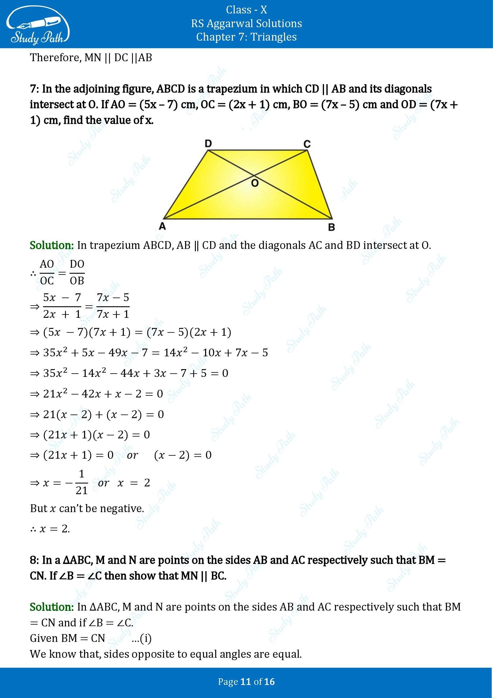 RS Aggarwal Solutions for Class 10 Chapter 7 Triangles Exercise 7A 00011