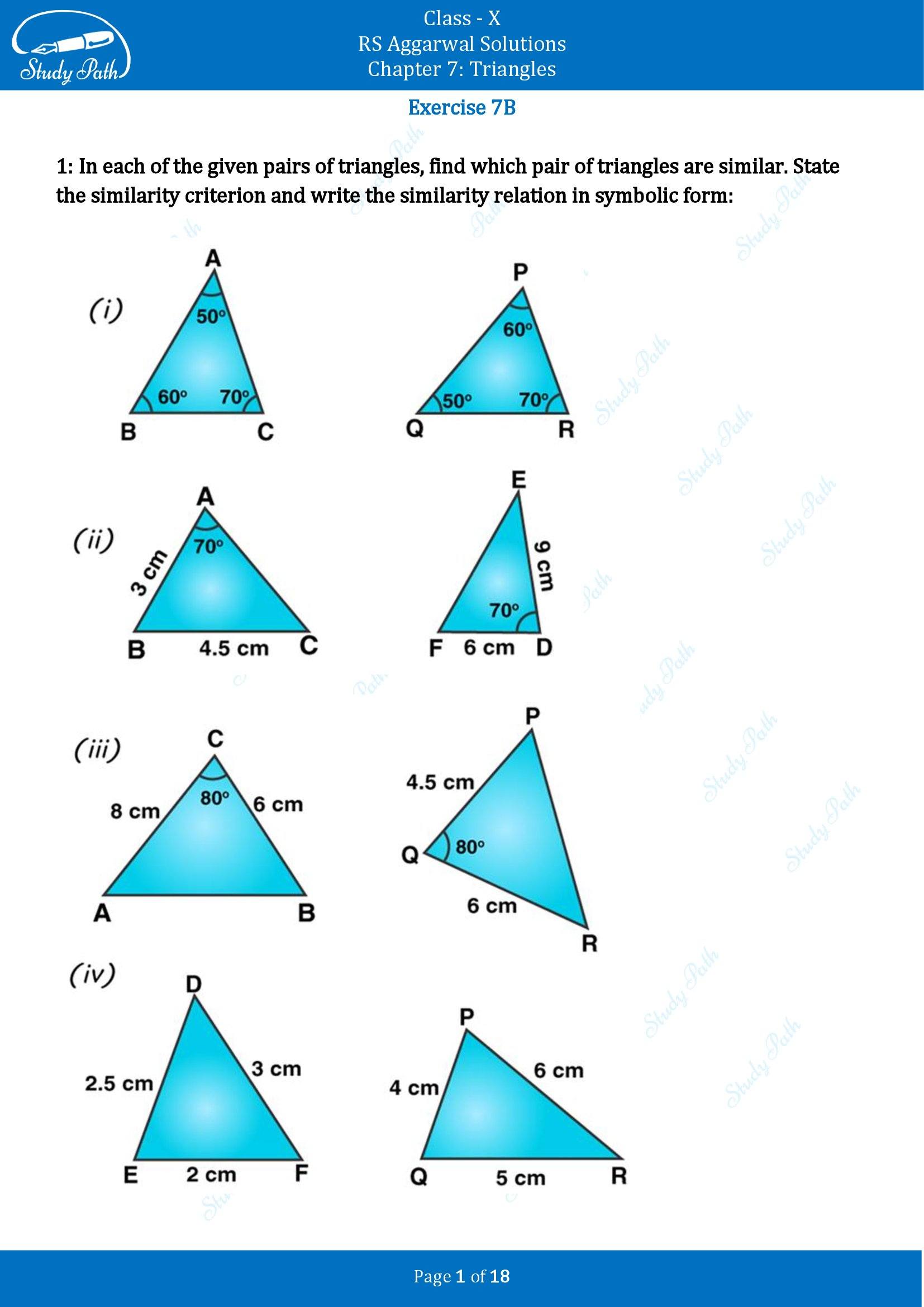 RS Aggarwal Solutions for Class 10 Chapter 7 Triangles Exercise 7B 00001