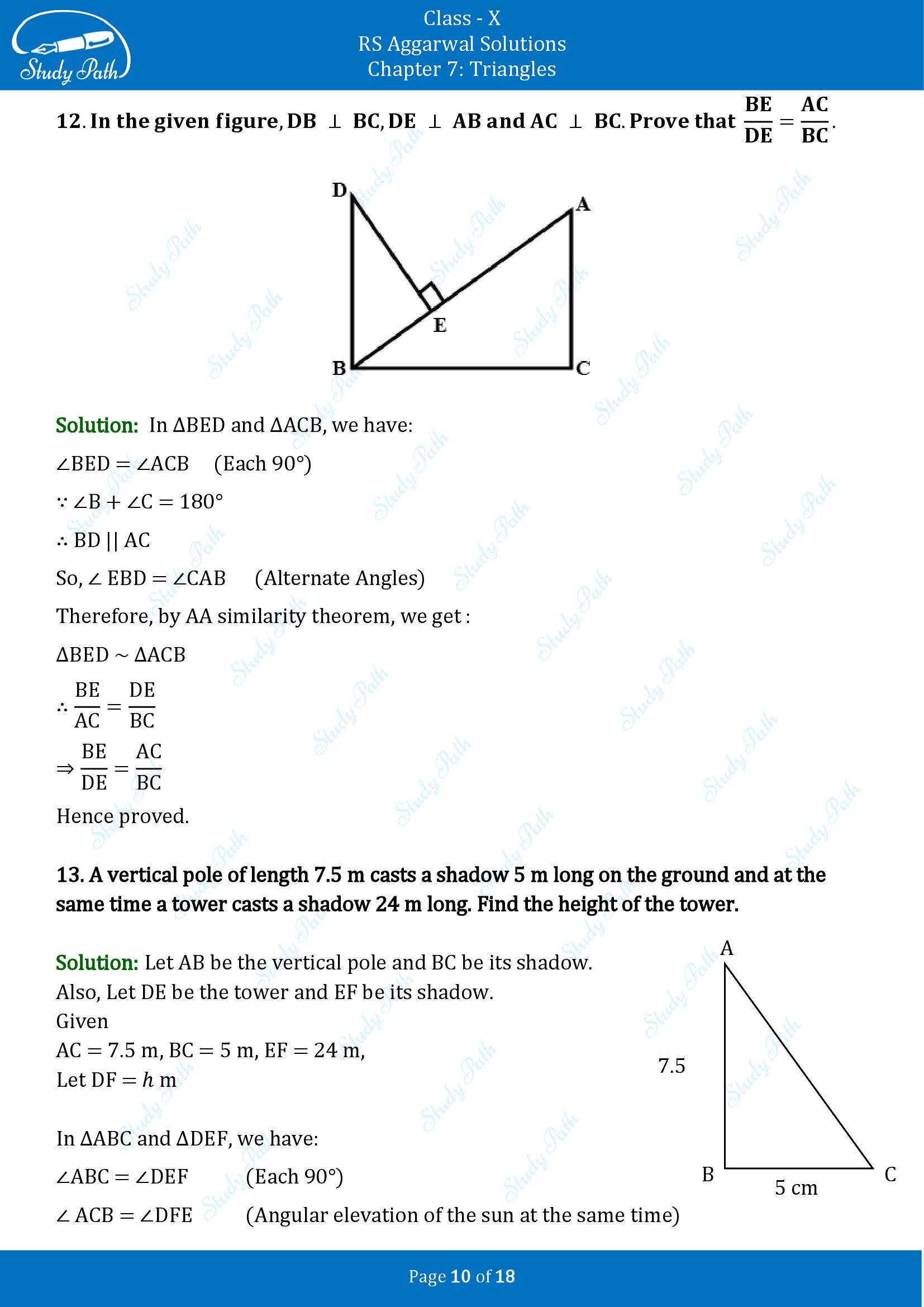 RS Aggarwal Solutions for Class 10 Chapter 7 Triangles Exercise 7B 00010